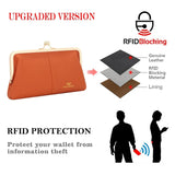 Royal Bagger RFID Kiss Lock Wallet, Solid Color Multi-card Slots Card Holder, Genuine Leather Clutch Purses for Women 1468